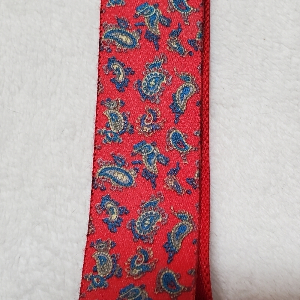 Bill Blass Vintage Stretchy Red Blue Paisley Gold Leather Button Tab Suspenders - Picture 9 of 13
